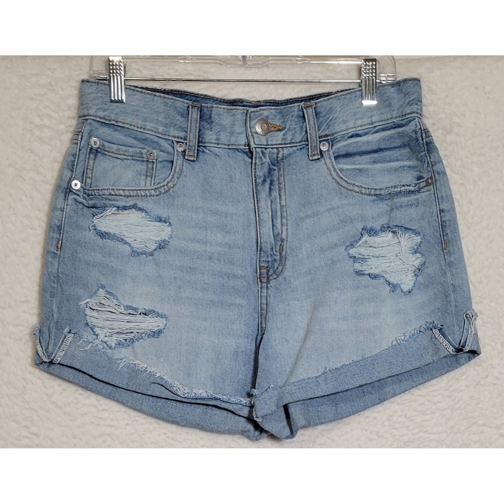 Aeropostale Mom Shorts Blue Jeans Denim Distressed Size 10 Zip Button Women 1315